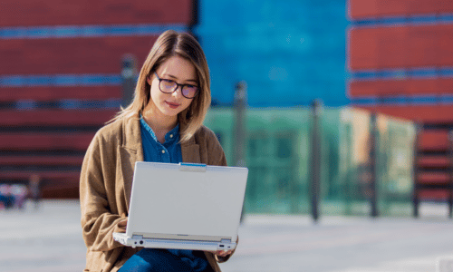 Woman working on laptop