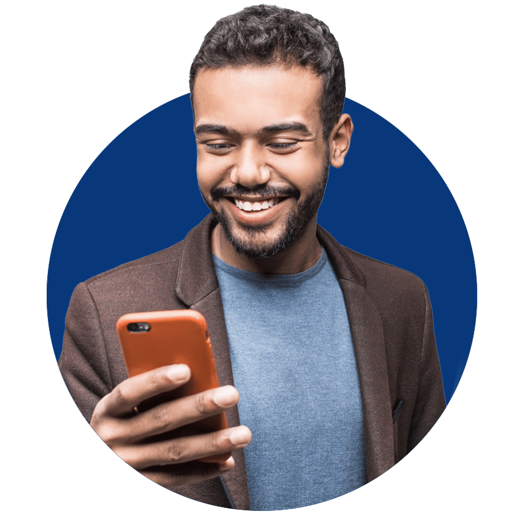 smiling man holding smartphone