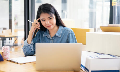 Young Asian woman working on commerce storefront