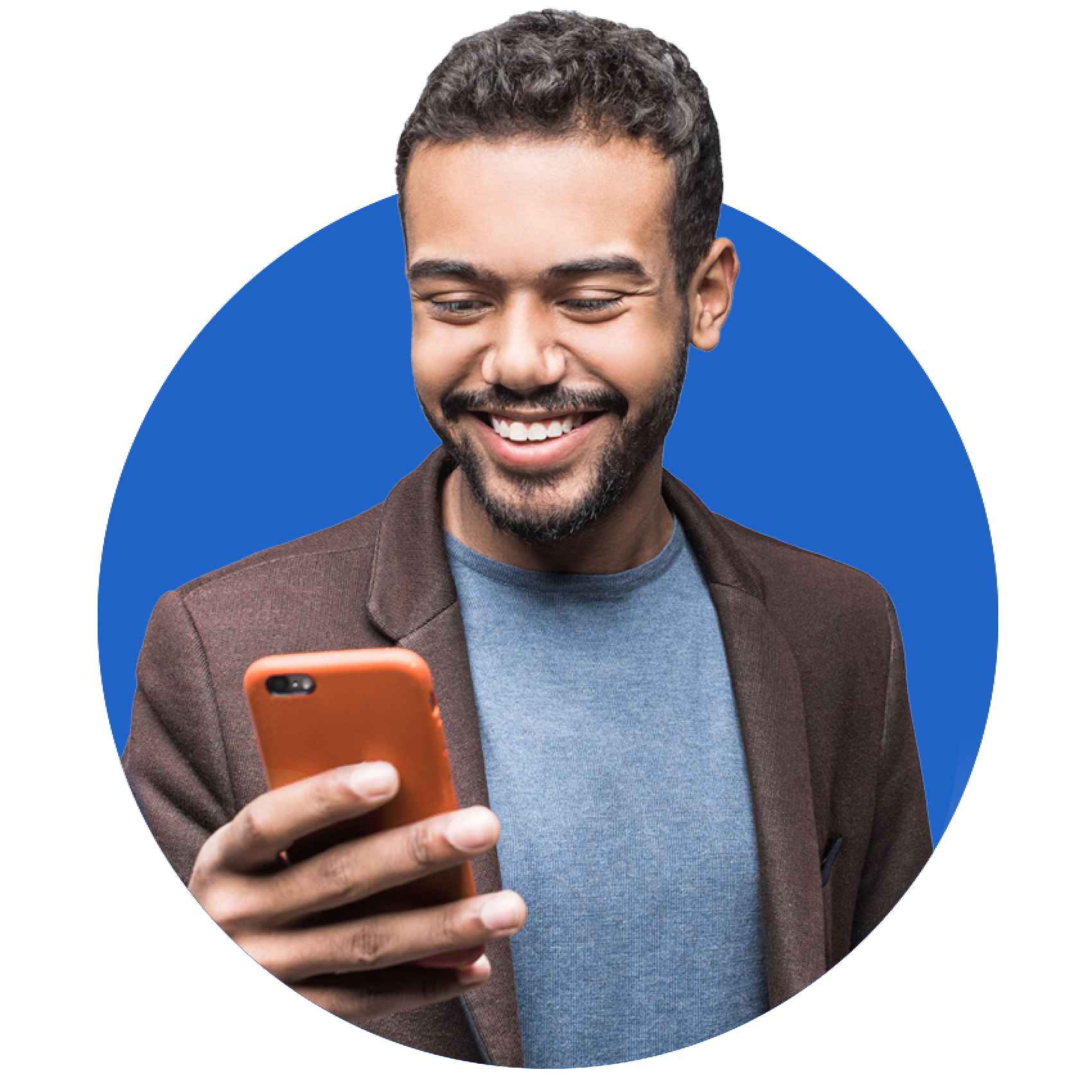 smiling man holding smartphone