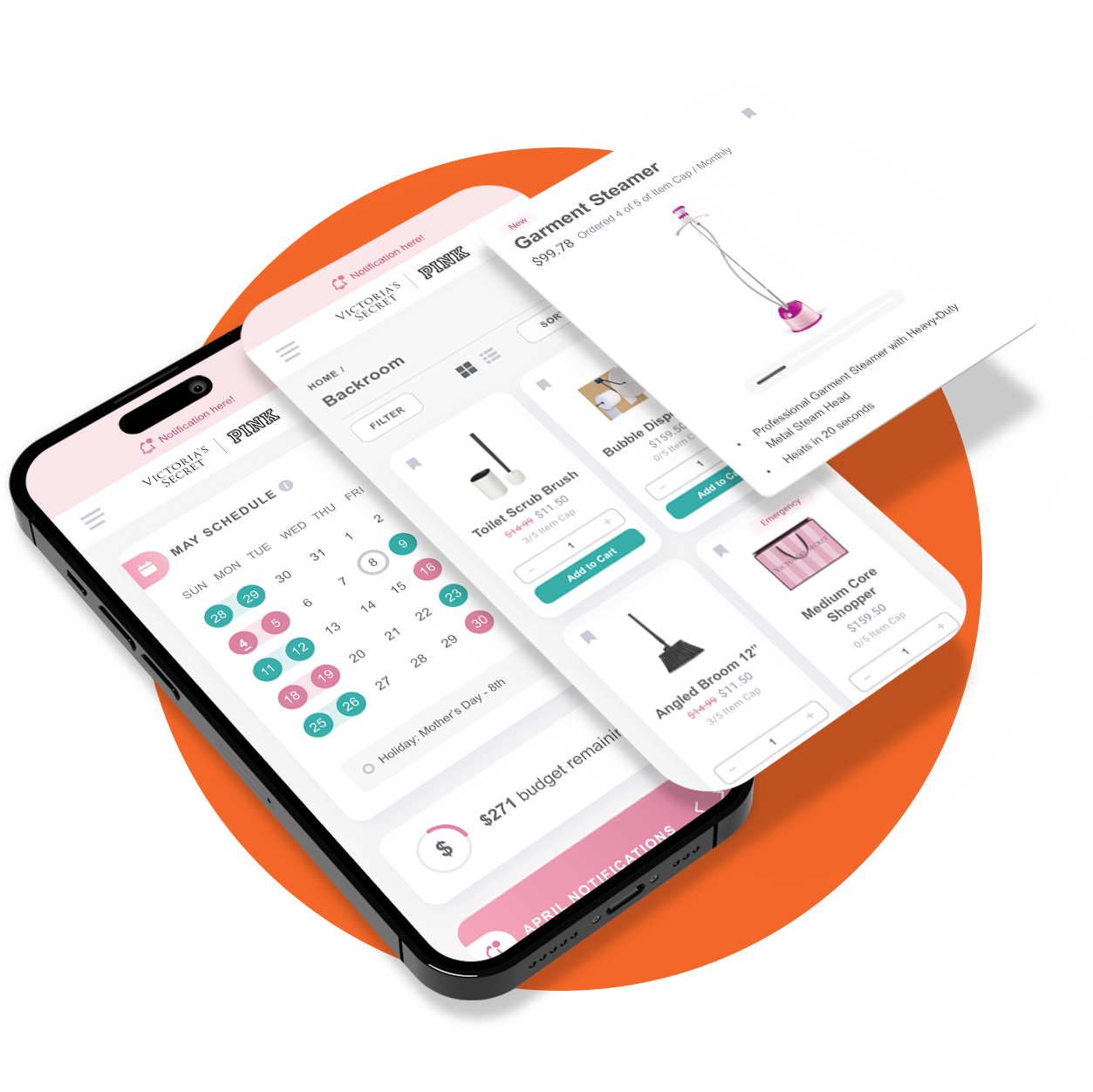Mobile phone showing User Management design for Victoria's Secret