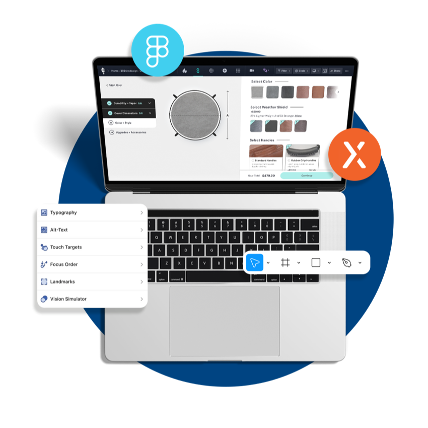 laptop with landing page and design bars