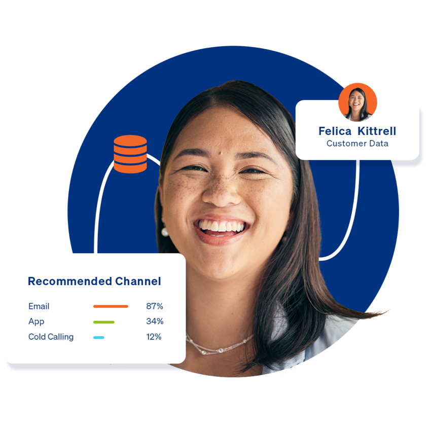 woman with information bubbles around her
