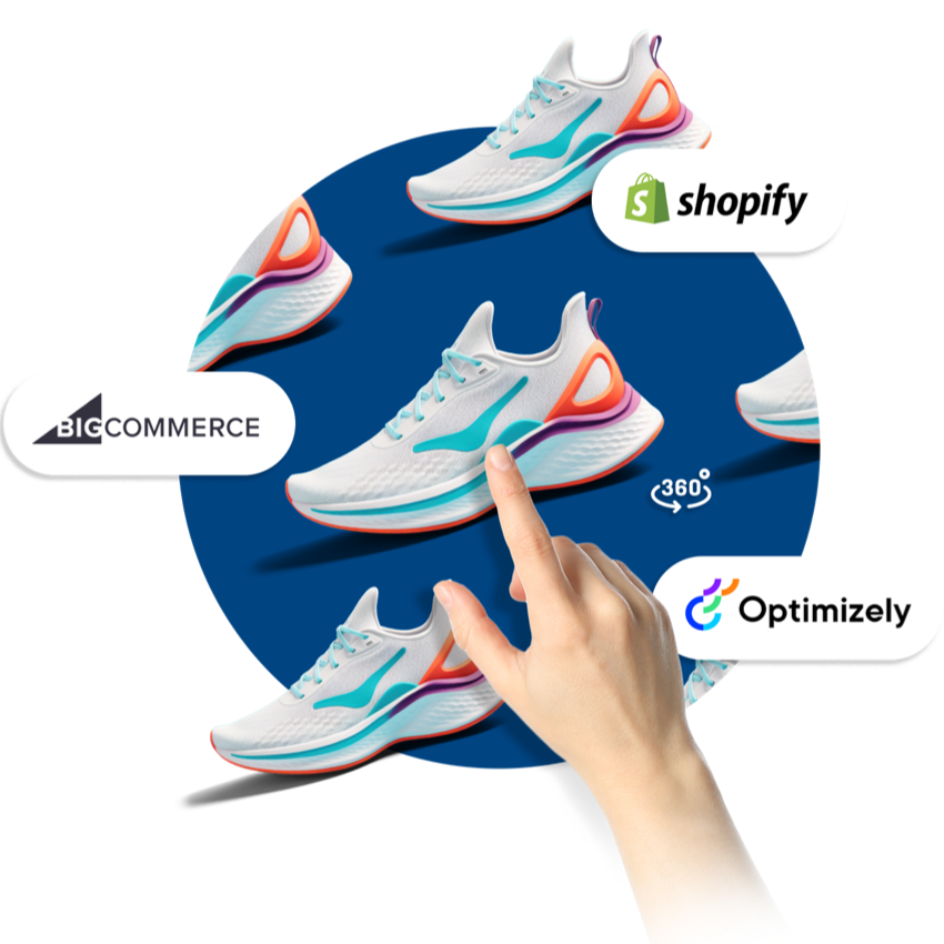 shoes with logos for platforms around it - Shopify BigCommerce and Optimizely
