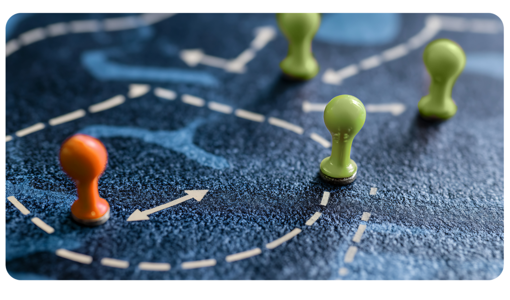 game pieces on a board with directional arrows