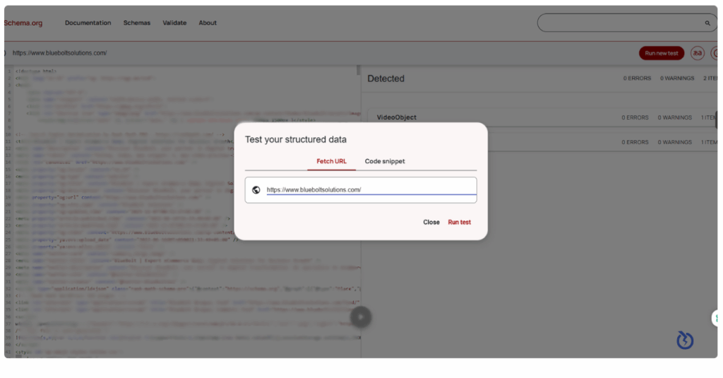 Example of Schema.org url test for GEO