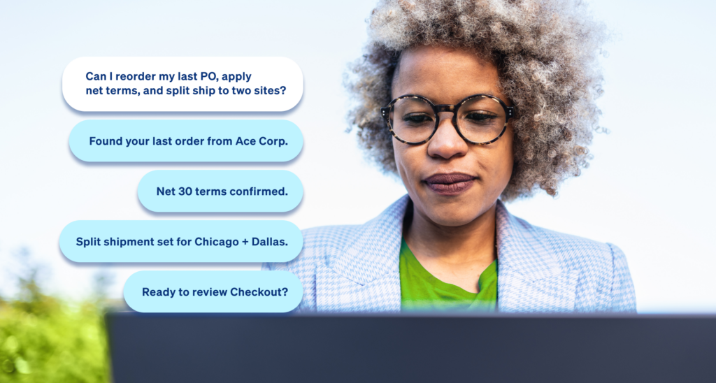 a woman on a laptop asking questions about her orders