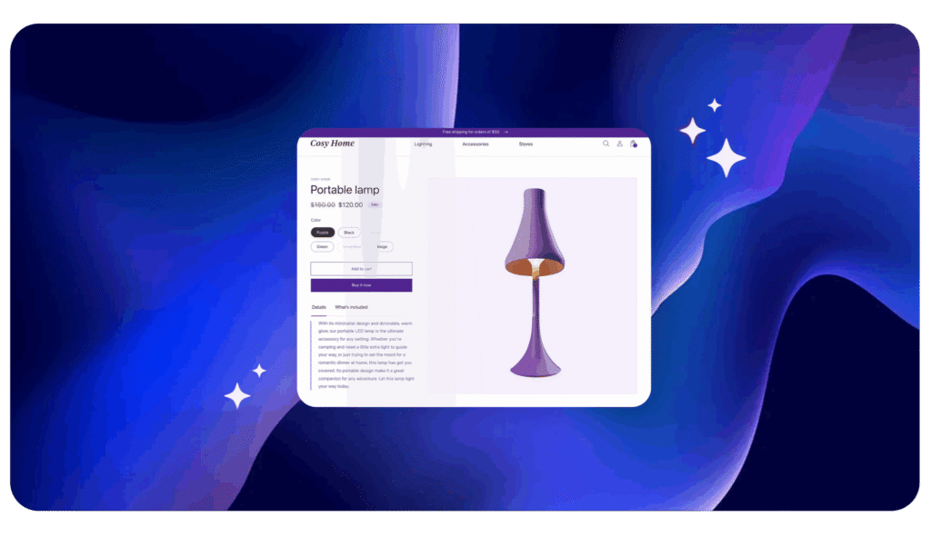 Dynamic Product Page of a lamp