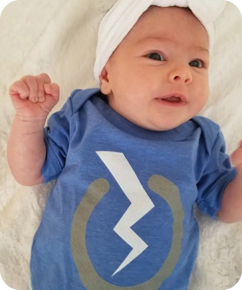 Baby in BlueBolt onesie